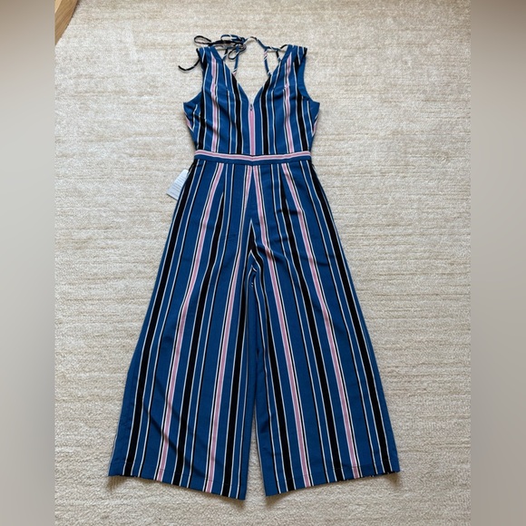 1901 Jumpsuit Romper Size XS Blue Pink Striped Casual Church Workwear Party Fall - Picture 5 of 13